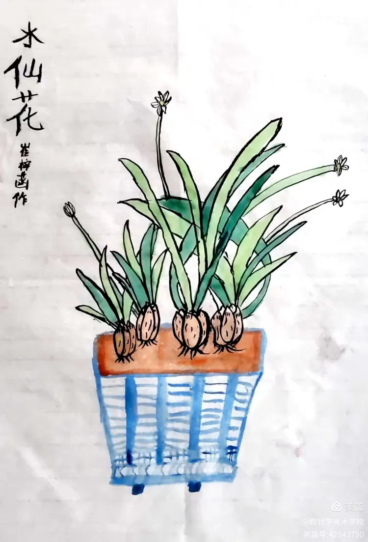 11.20—302班美术社团作品国画《水仙花》